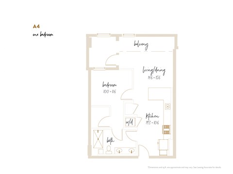 Floor plan for 1 bed, 1 bath, 799 sqft